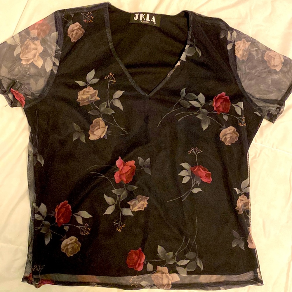 Black floral V-neck blouse